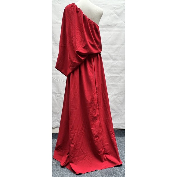 Pink Lily Cranberry Red Silky 1 Shoulder Maxi Dress w/side slit Date nite vibe - Picture 9 of 15
